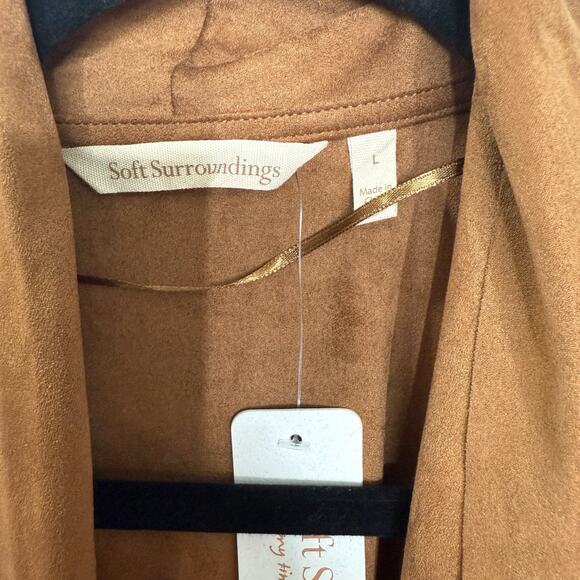 Soft Surroundings‎ L Faux Suede Open Front Long Jacket Brown Western Beth Dutton - Picture 5 of 10